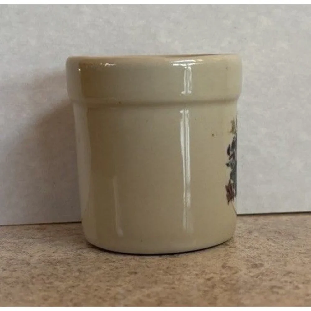 Ceramic Toothpick Holder Small Crock Floral Flowers 2 1/4